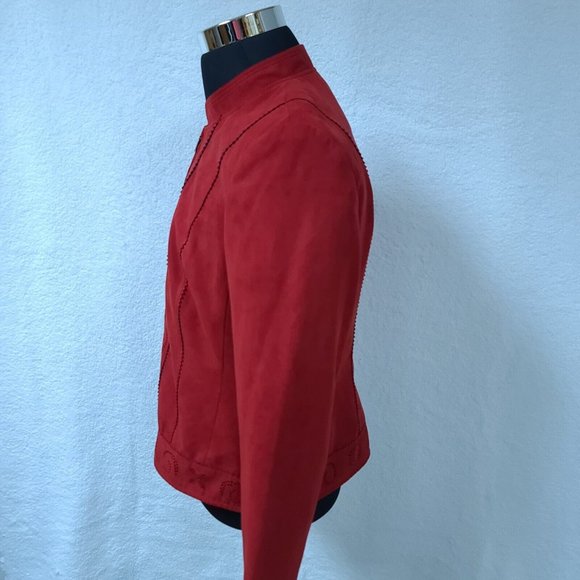 Conrad C Collection Womens 14 Red Faux Suede Full Zip Long Sleeve Jacket - Picture 16 of 16